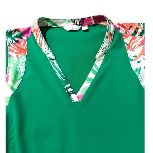 Lady Hagen Sleeveless Golf Tank Top Shirt M Green Floral Stretch‎ V-Neck Active - Picture 7 of 12